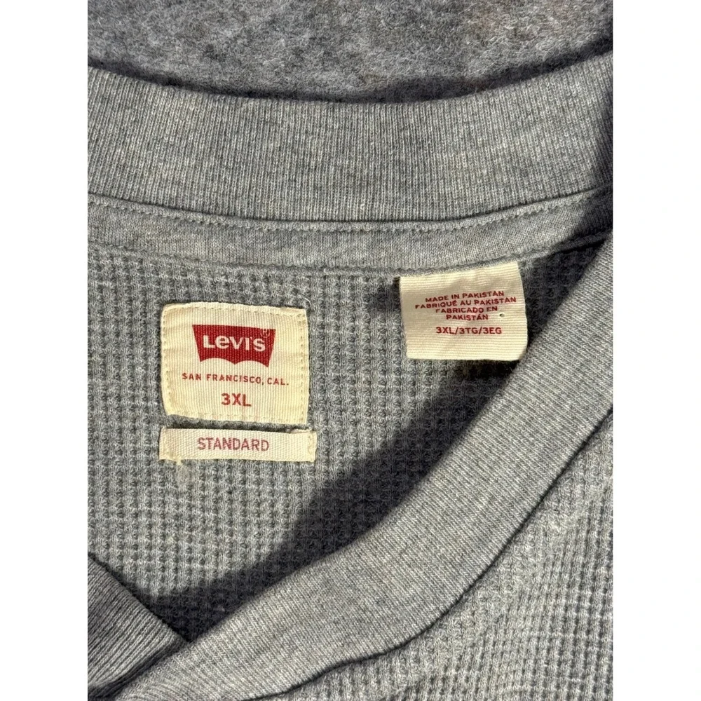 Levis Henley Shirt Mens 3XL Grey Long Sleeve Waffle‎ Knit Thermal Standard Fit